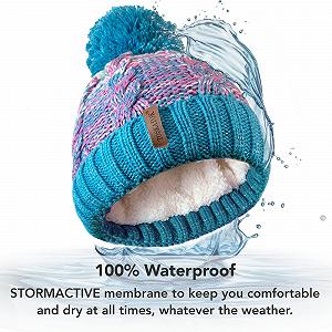 Шапка STORMACTIVE В'язана з помпоном та теплою підкладкою для дівчинки, водонепроникна synthetic.ua - Фото 1