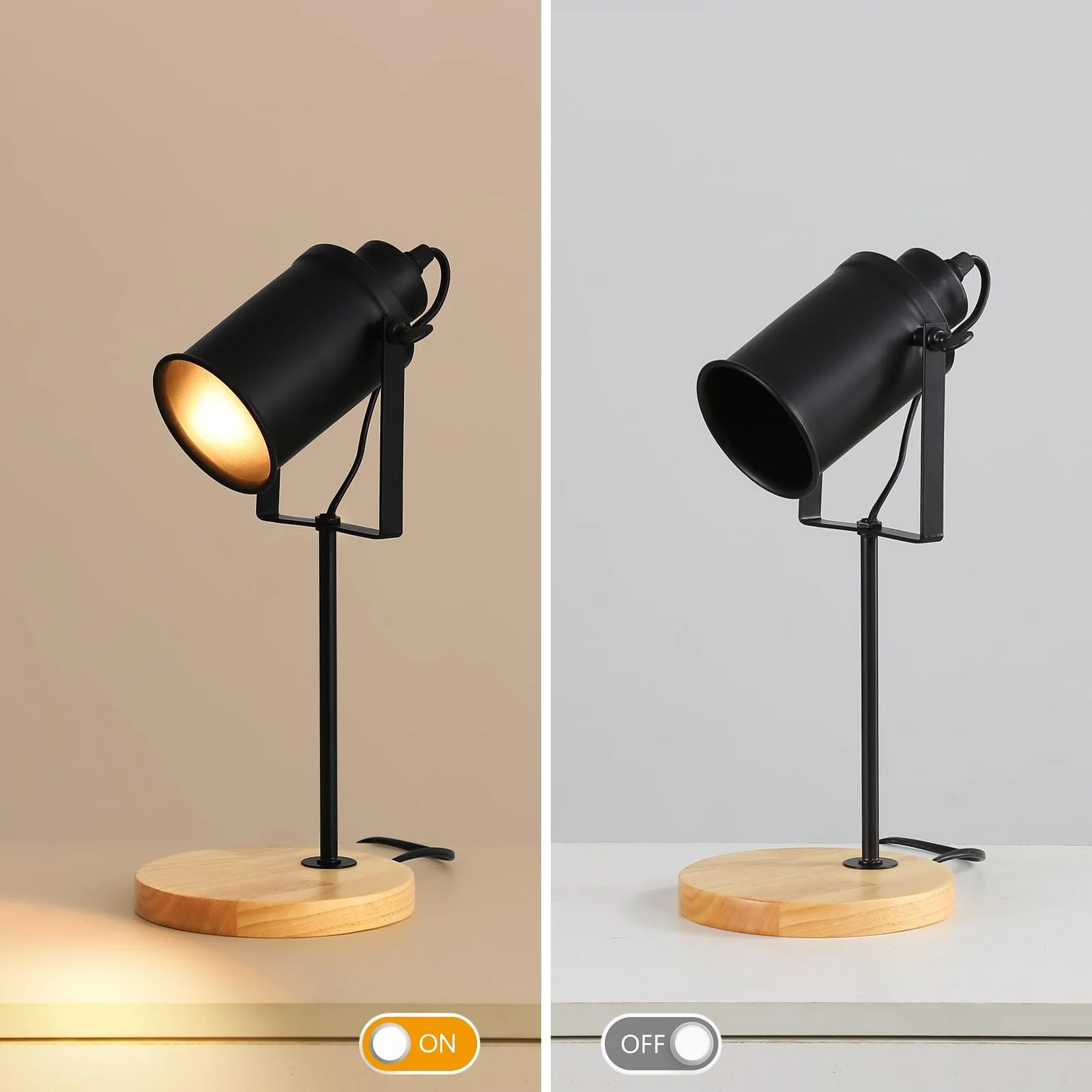 Настольная лампа Industrial с деревянным основанием E27 Регулируемая Черная, фото №3