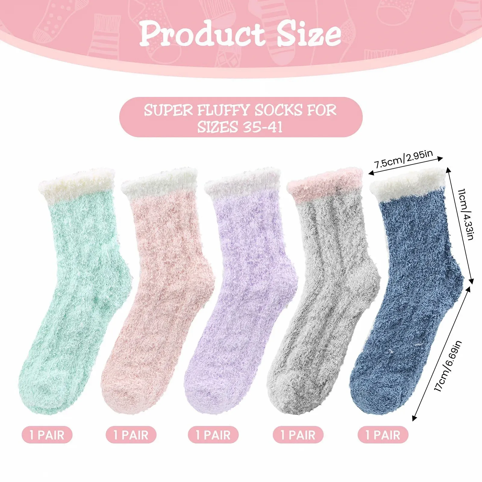 Пухнасті шкарпетки для жінок 5 пар Пухнасті нековзні Розмір 35-42, фото №2
