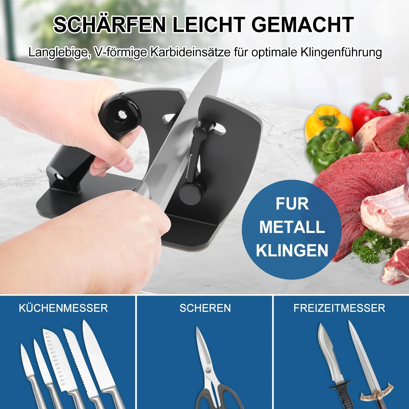 Точило для ножів та ножиць HNCY ручна регульована 22–46° чорна, фото №3