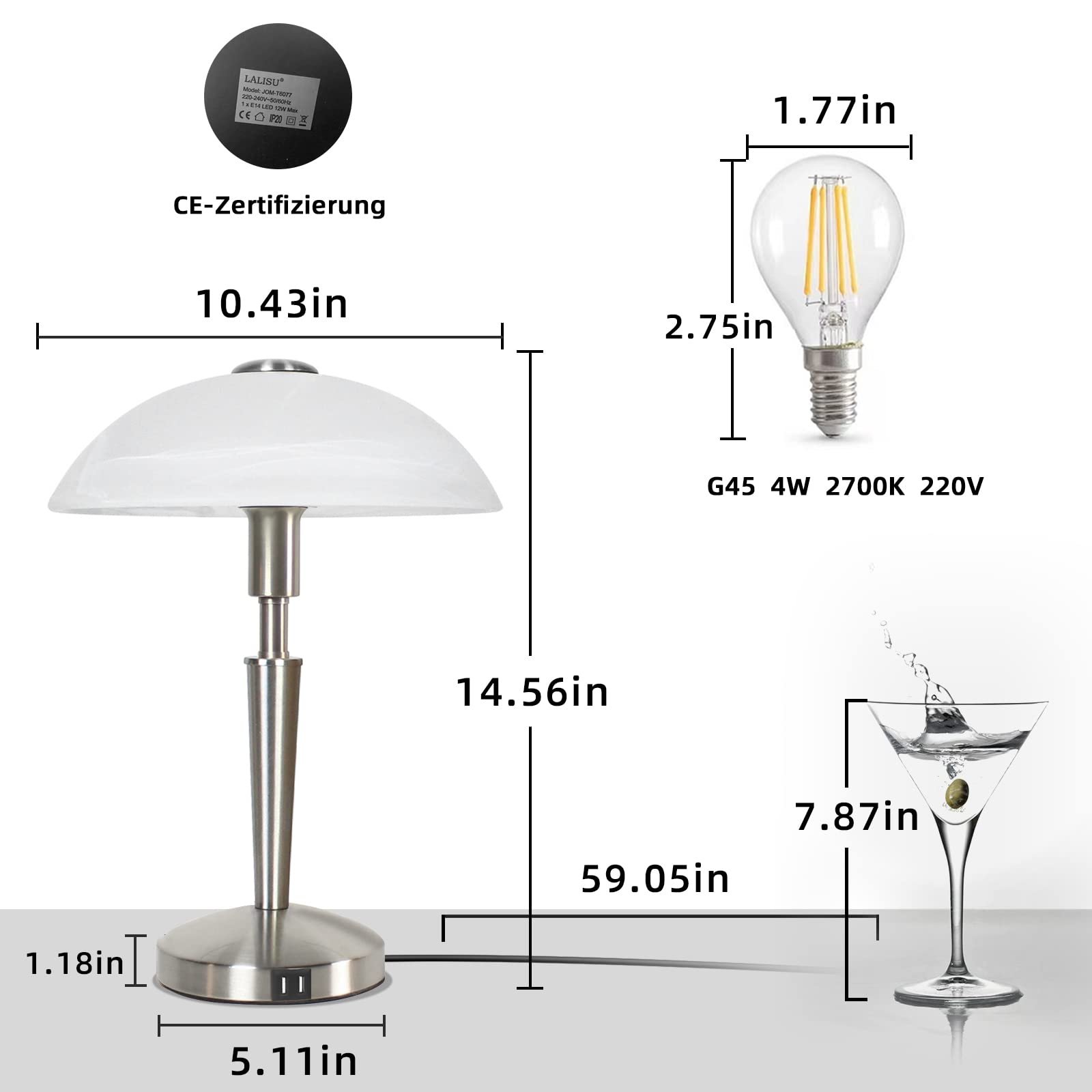 Настільна лампа з сенсорним димером матова латунь скло алебастр срібляста, фото №7