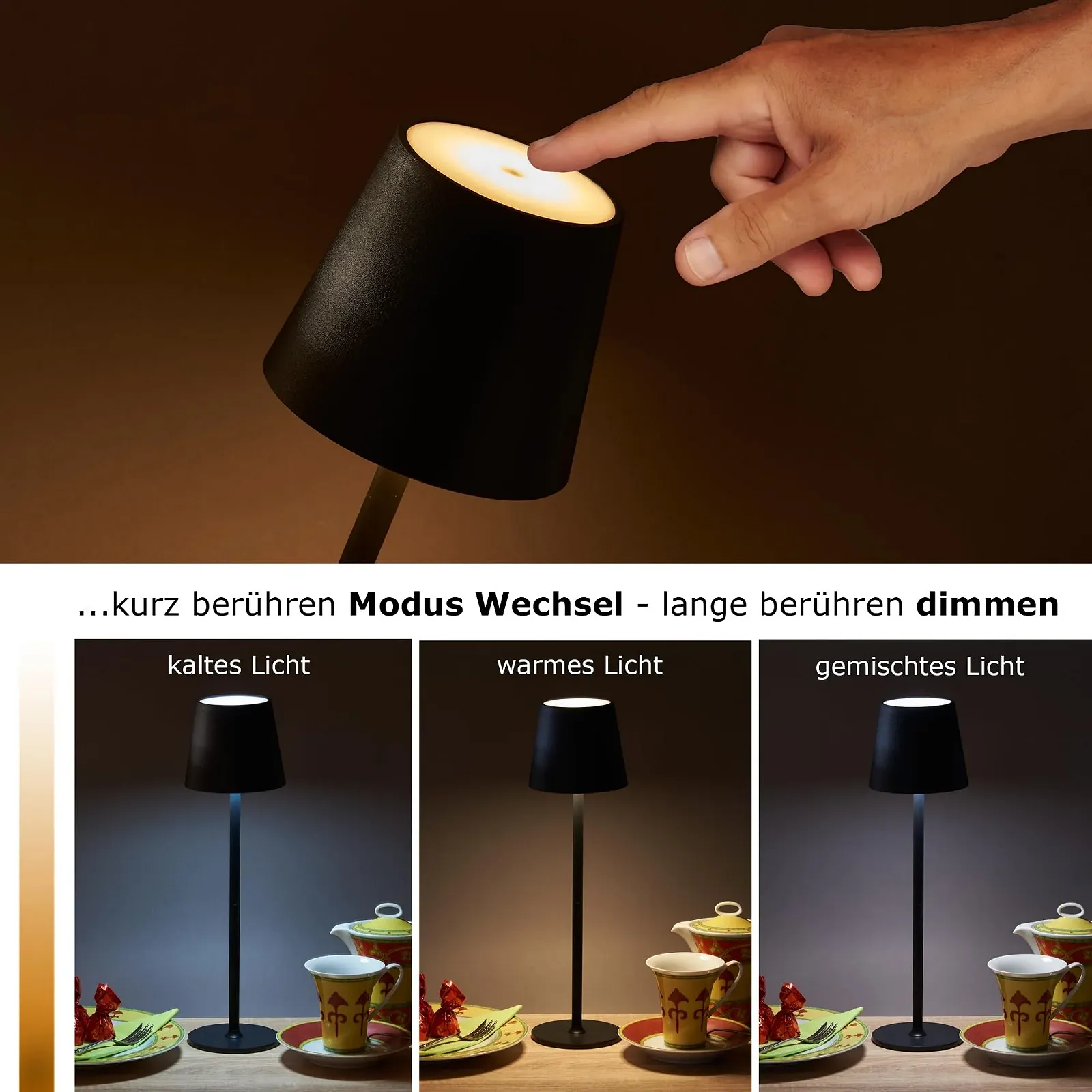 Настільна лампа Smart-Planet набір 2 шт. акумуляторна бездротова 5200 mAh IP54 регульована висота сенсорна димована USB-C, фото №2