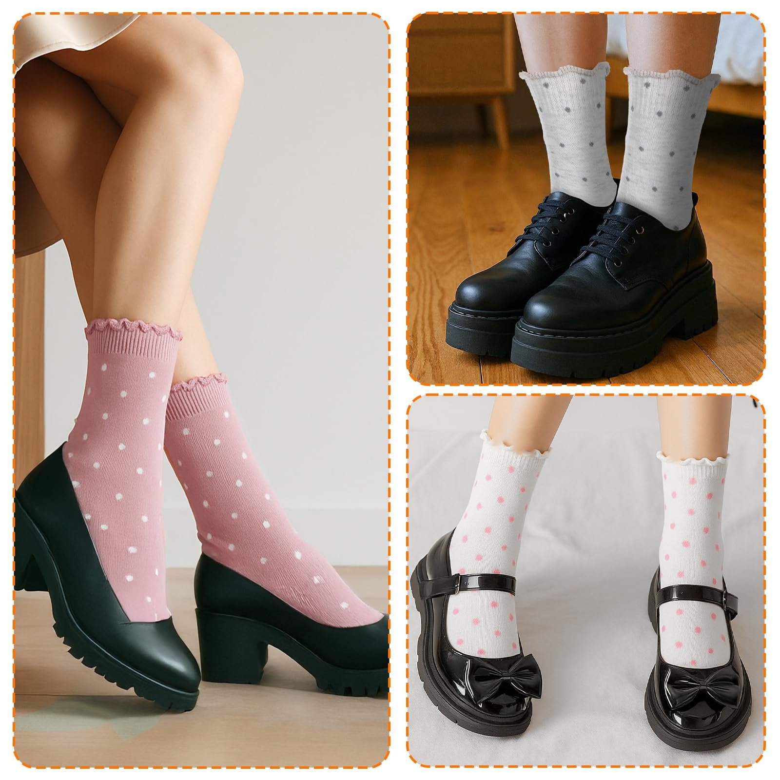 Носки с оборками (6 пар) Женские хлопковые носки с оборками Узор в горошек Размер 35-42, фото №2