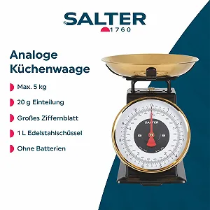 Кухонні ваги Salter Timeless Mechanical 5 kg 1 L Black/Gold synthetic.ua - Фото 1