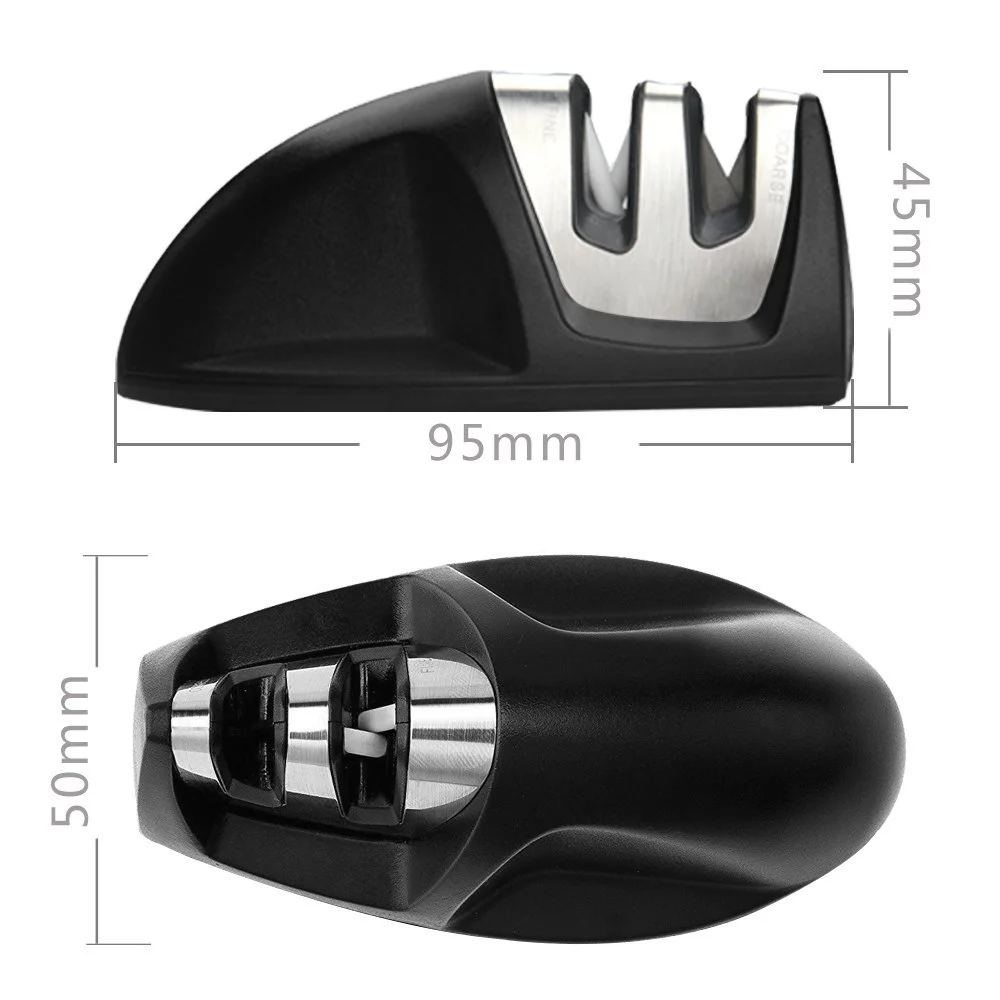 Точило для ножів Hanmir Professional 2 в 1 ручне нержавіюча сталь кераміка протиковзка основа Black, фото №2