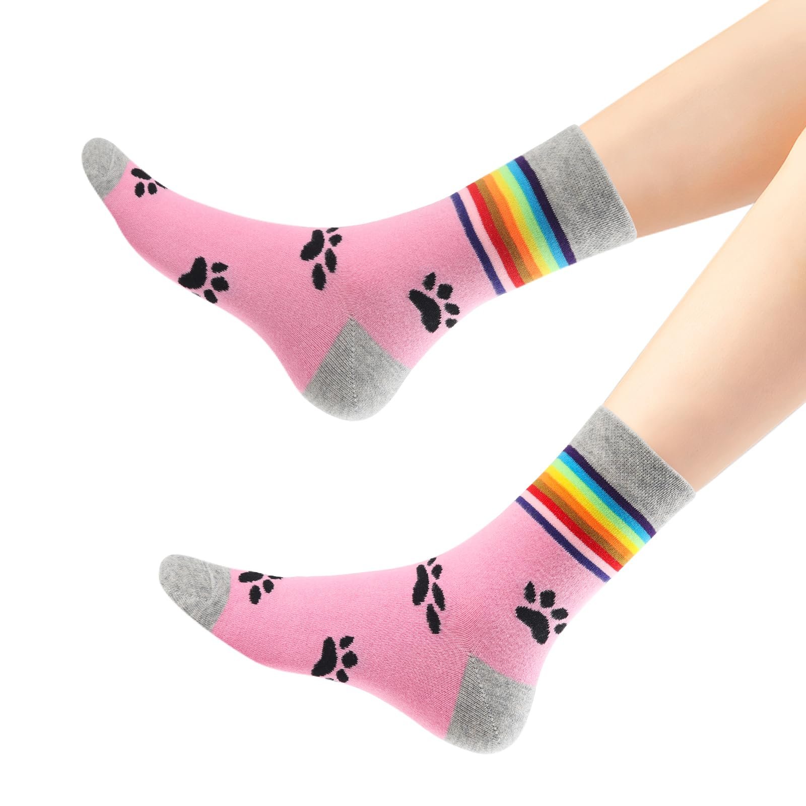 Носки LittleForBig Rainbow Cuff Kitten Paw Хлопок, 2 пары - Розовая с черной лапкой и Черная с белой лапкой, Черно-розовый, фото №5
