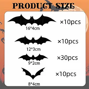 Настінні наклейки Кажани Хелловін 3D Чорні 60 шт. synthetic.ua - Фото 1