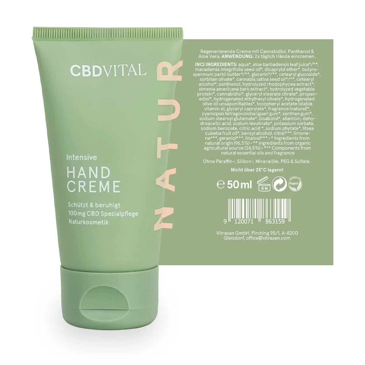 Крем для рук CBDVITAL CBD - Быстро впитывающийся для сухой кожи рук | Натуральная косметика | Особенно успокаивающий для чувствительной кожи | 100% веганский | 100 мг каннабидиола | Для мужчин и женщин | CBDVITAL, фото №5