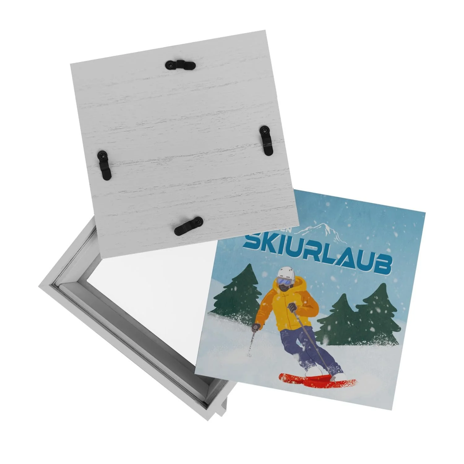Скарбничка дерев'яна Ski Holiday з мотивом лижника біла рамка, фото №8
