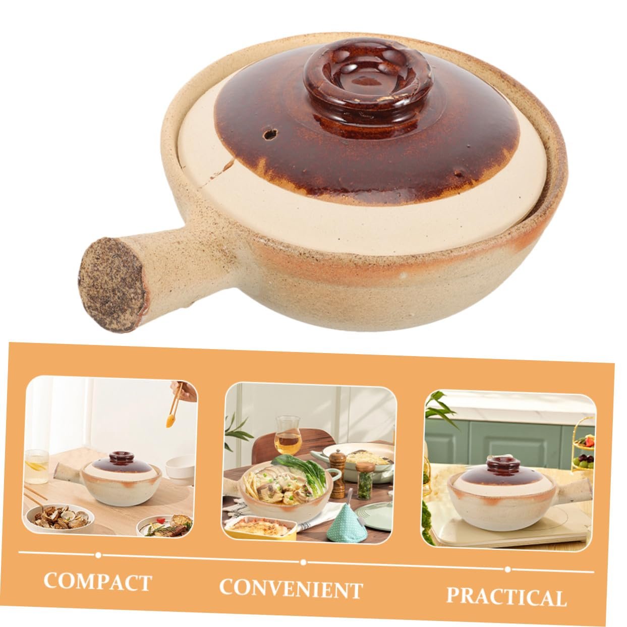 Керамічний Ківш Veemoon з кришкою для супу та тушкування Термостійкий, фото №6