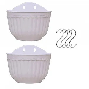 Настінні підвісні кашпо Пластикові Для балкона та паркану З дренажем та 4 гачками Набір із 2 шт. - Фото 1