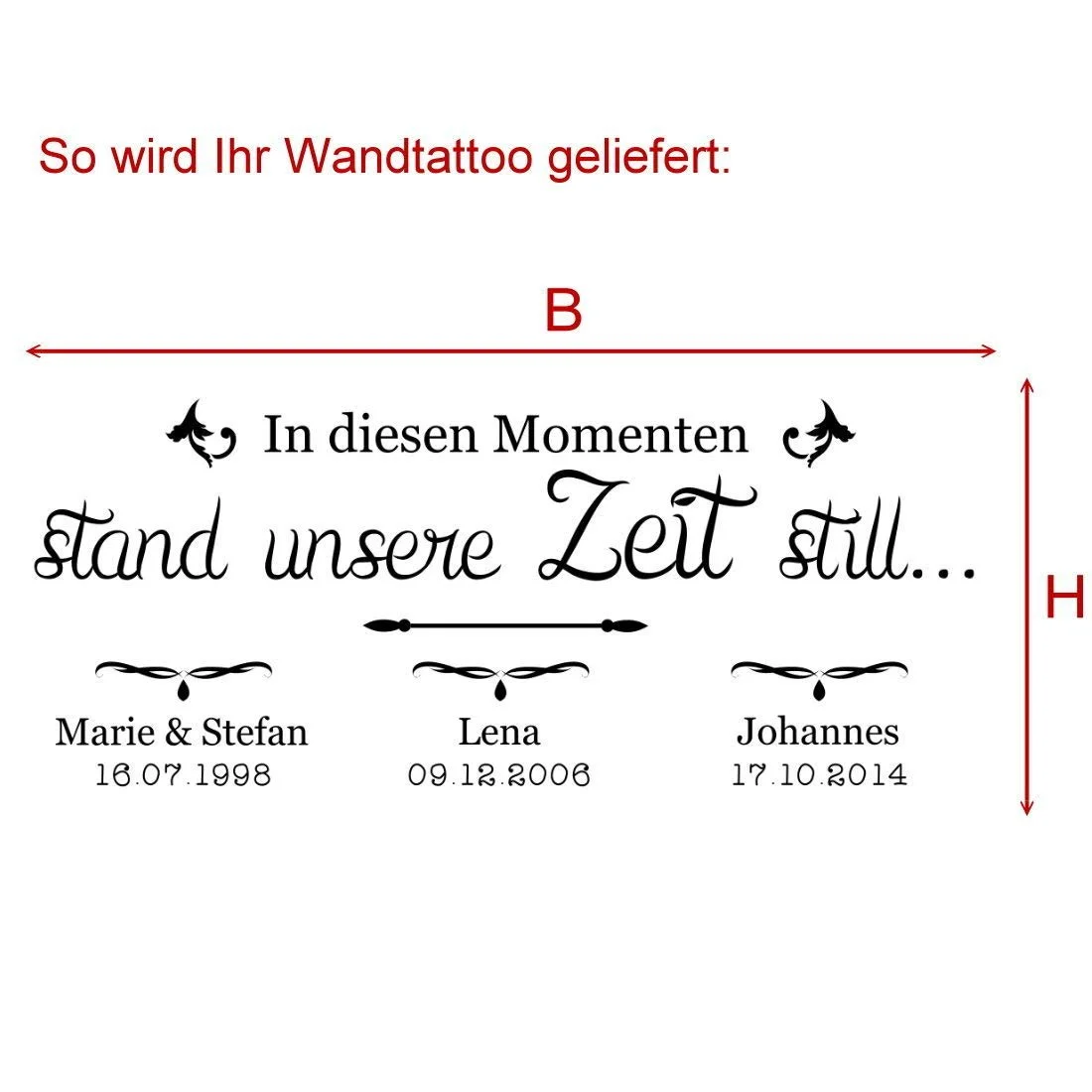 Наклейка на стіну a34 Moments Напис з 3 датами 130 x 53 см Оливкова, фото №2