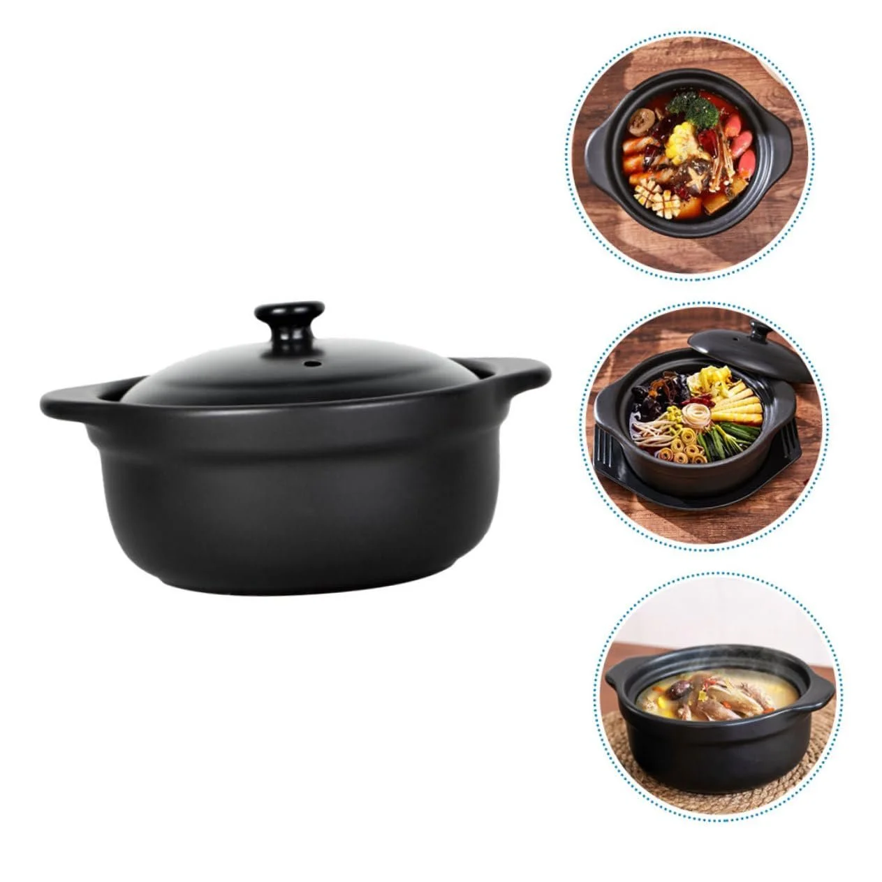 Каструля керамічна INOOMP з кришкою термостійка з подвійною ручкою антипригарна, фото №5