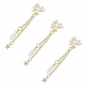 Аксессуары для ногтей 3 шт с жемчугом, блестками и цирконами для дизайна ногтей, креативные цепочки и бантики для фестивалей и особых случаев, случайный стиль - Фото 1