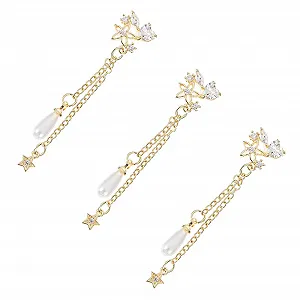 Аксессуары для ногтей 3 шт с жемчугом, блестками и цирконами для дизайна ногтей, креативные цепочки и бантики для фестивалей и особых случаев, случайный стиль - Фото 1