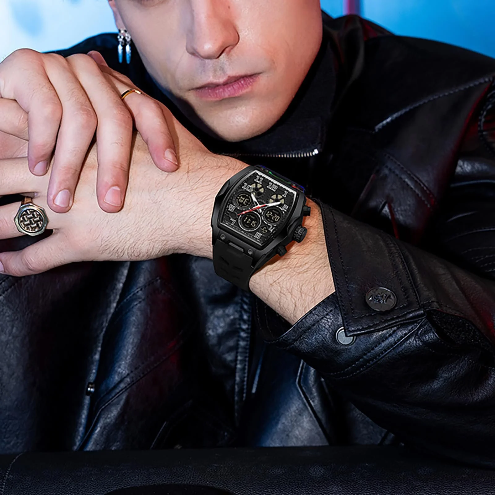 Часы спортивные цифровые мужские Findtime Большой циферблат Водонепроницаемые светодиодная подсветка Будильник Секундомер Уникальный дизайн двойной, фото №3