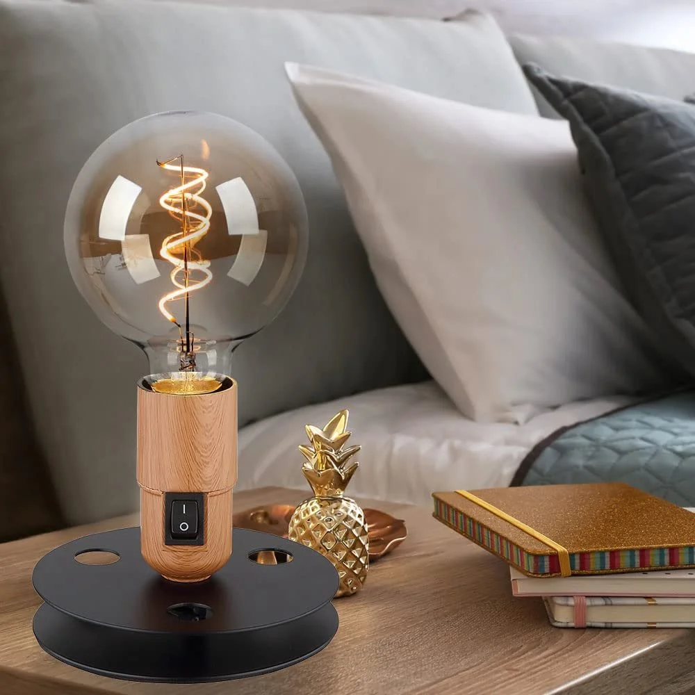 Настольная лампа GLOBO LIGHTING Vintage Bedside Lamp Industrial черное основание под дерево, металл, 1x E27, 12х9 см, набор из 2 шт., фото №5