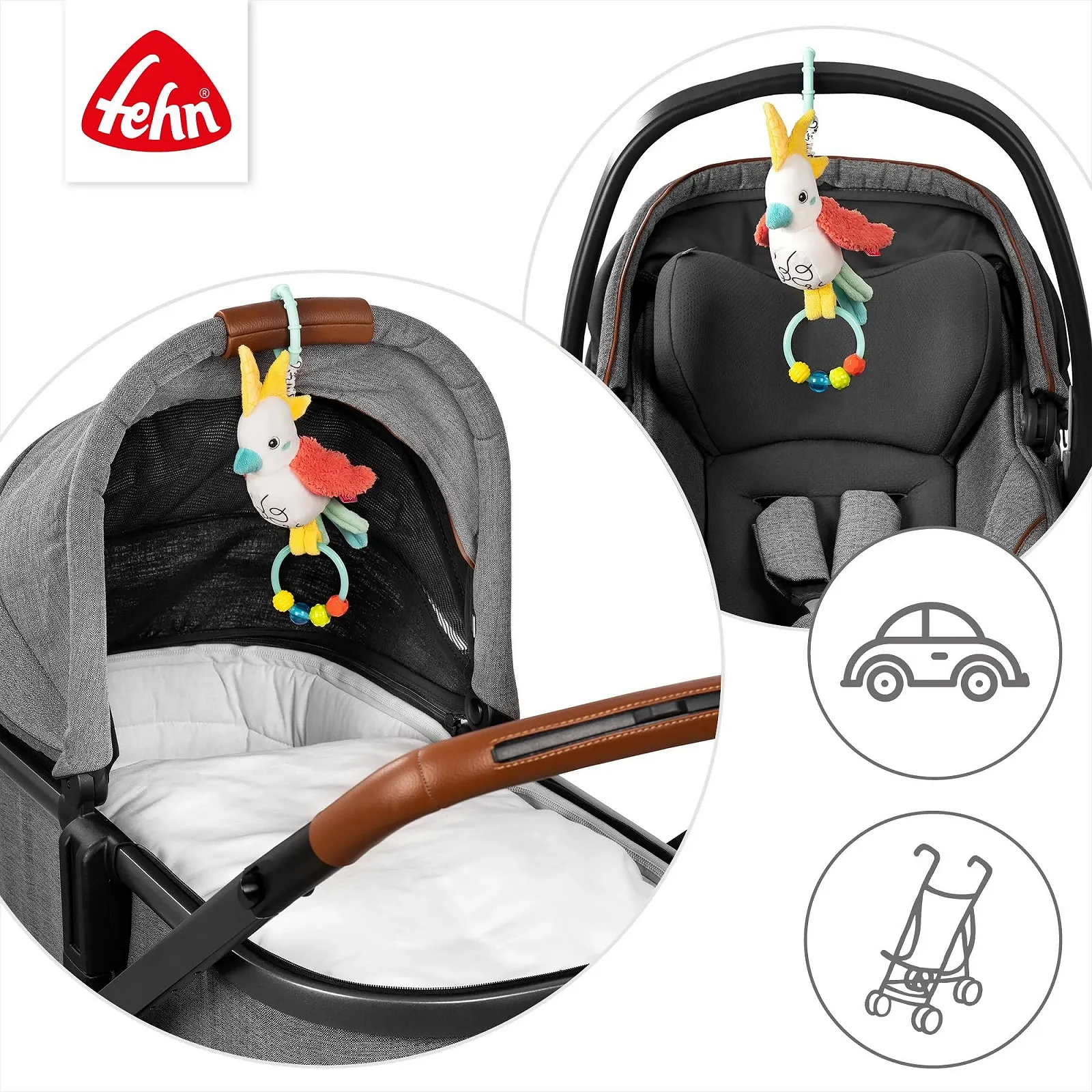 Іграшка Пташка Fehn Chirping Bird Розвиваюча іграшка з кільцем для кріплення Різнокольорова, фото №4
