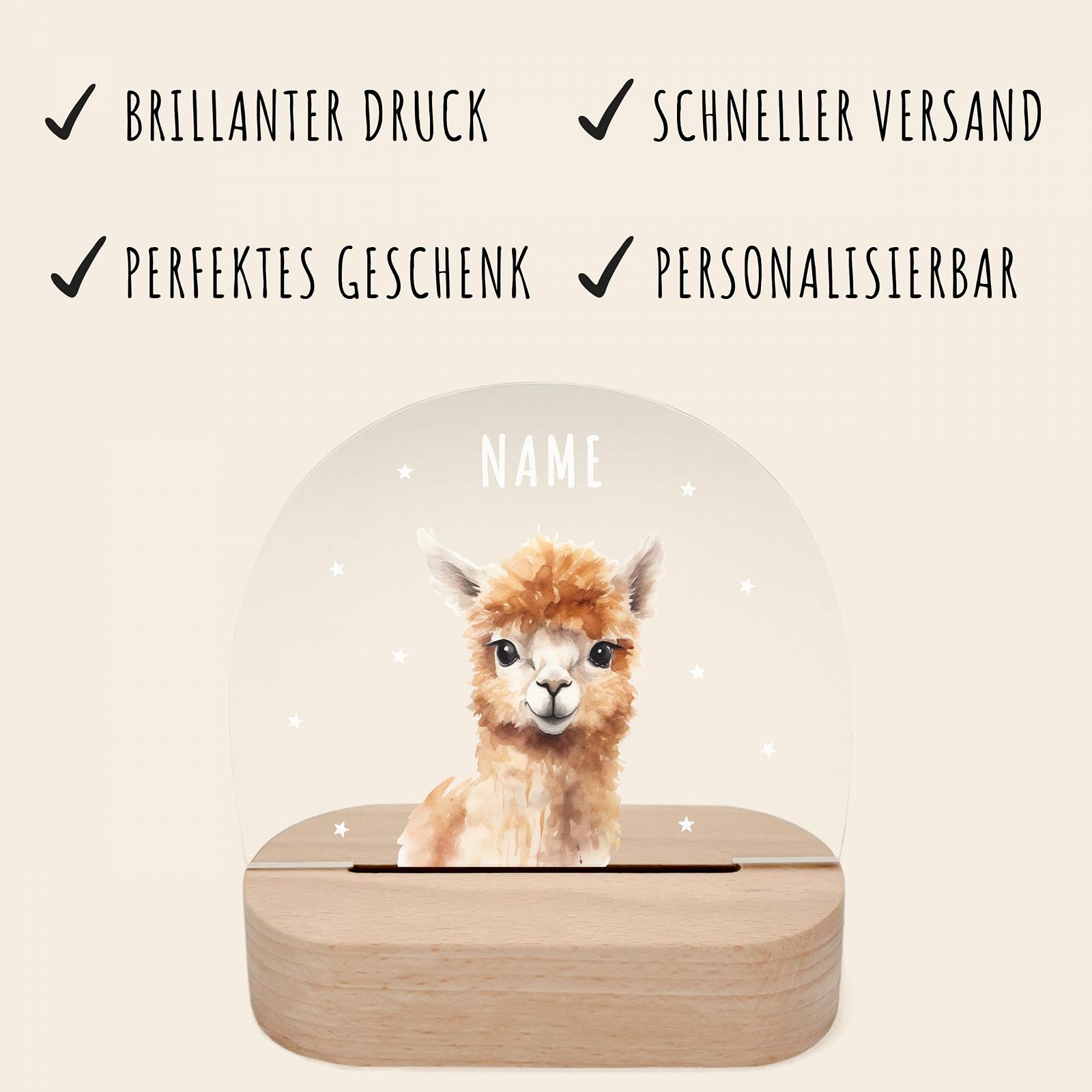 Нічник DEL MÀ Unique & Personal Personalised Alpaca Animal для дітей з дерев'яною основою та блоком живлення, фото №4