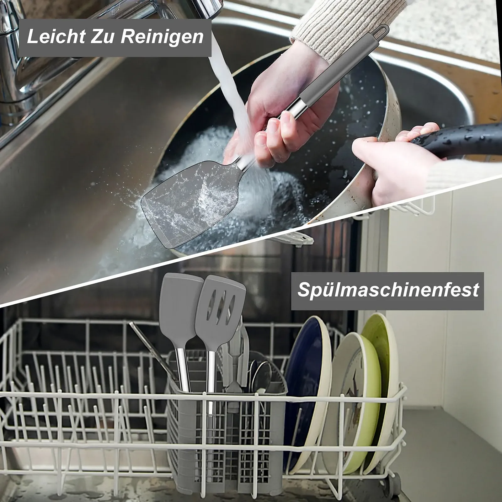 Набор лопаток Joyfair 2-Piece Silicone Stainless Steel Handle Grey, фото №6
