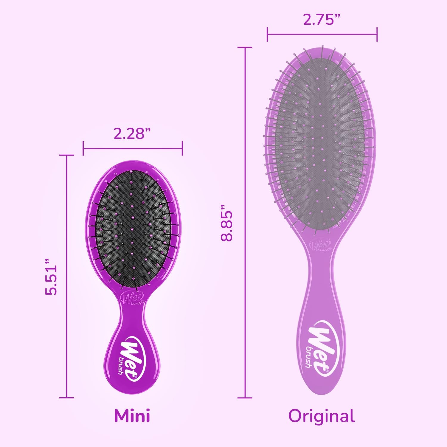 Щітка для волосся Wet Brush Mini Detangler Solid Print з м'якою щетиною IntelliFlex, міні дорожня щітка для всіх типів волосся - фіолетовий, фото №5