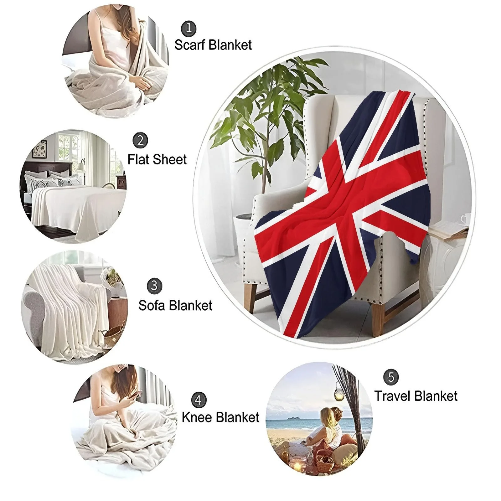 Покривало Флаг Великої Британії Проста М'яка Вовняна 150 x 200 см Блакитна та Червона, фото №7