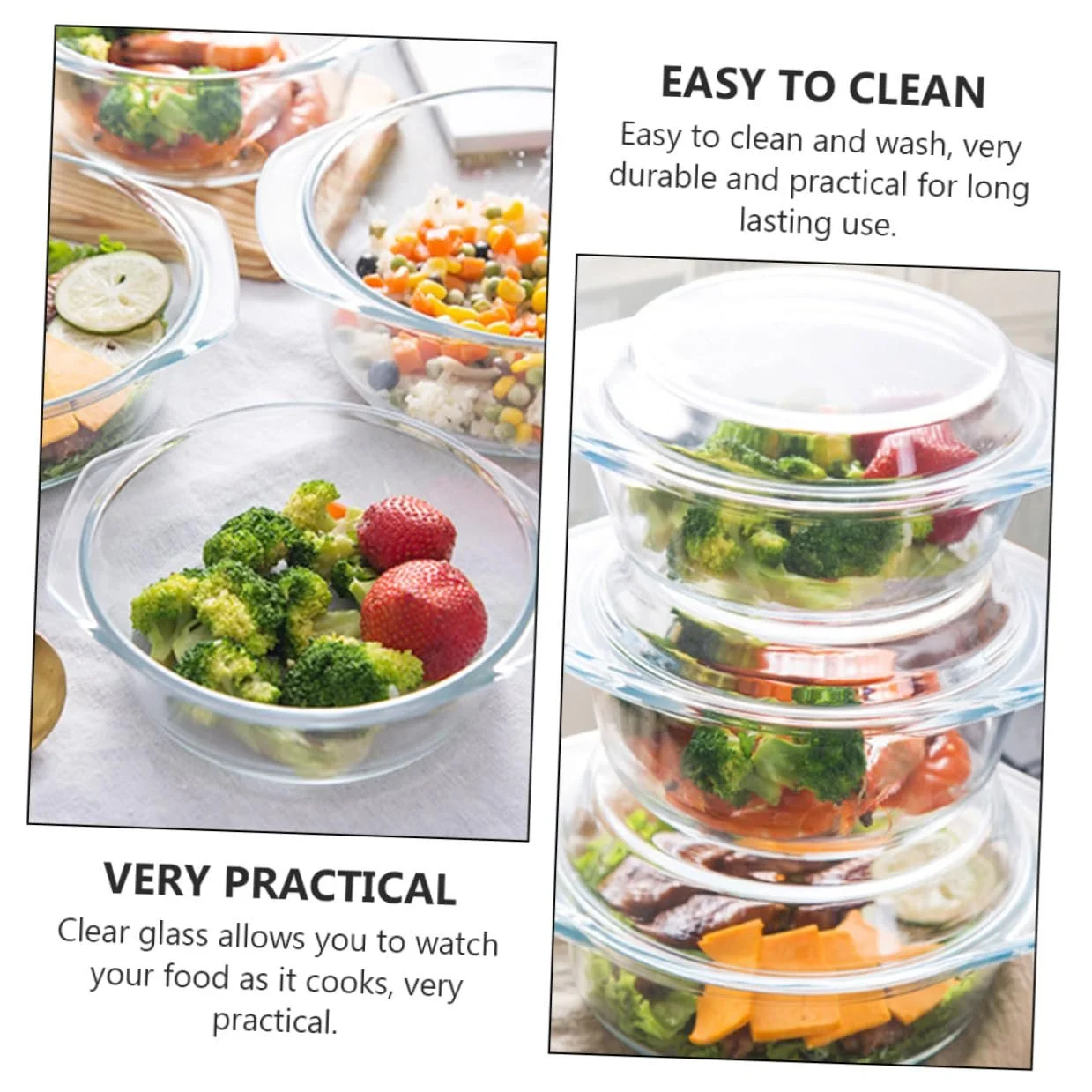 Миска для микроволновой печи INOOMP Круглая из термостойкого закаленного стекла BPA Free с крышкой, фото №9