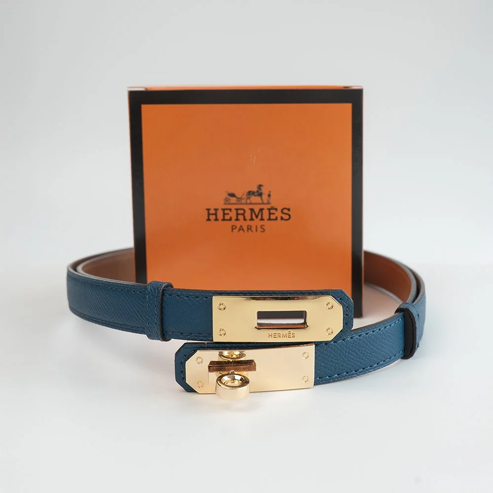 Ремінь жіночий синій шкіряний Hermes, фото №7