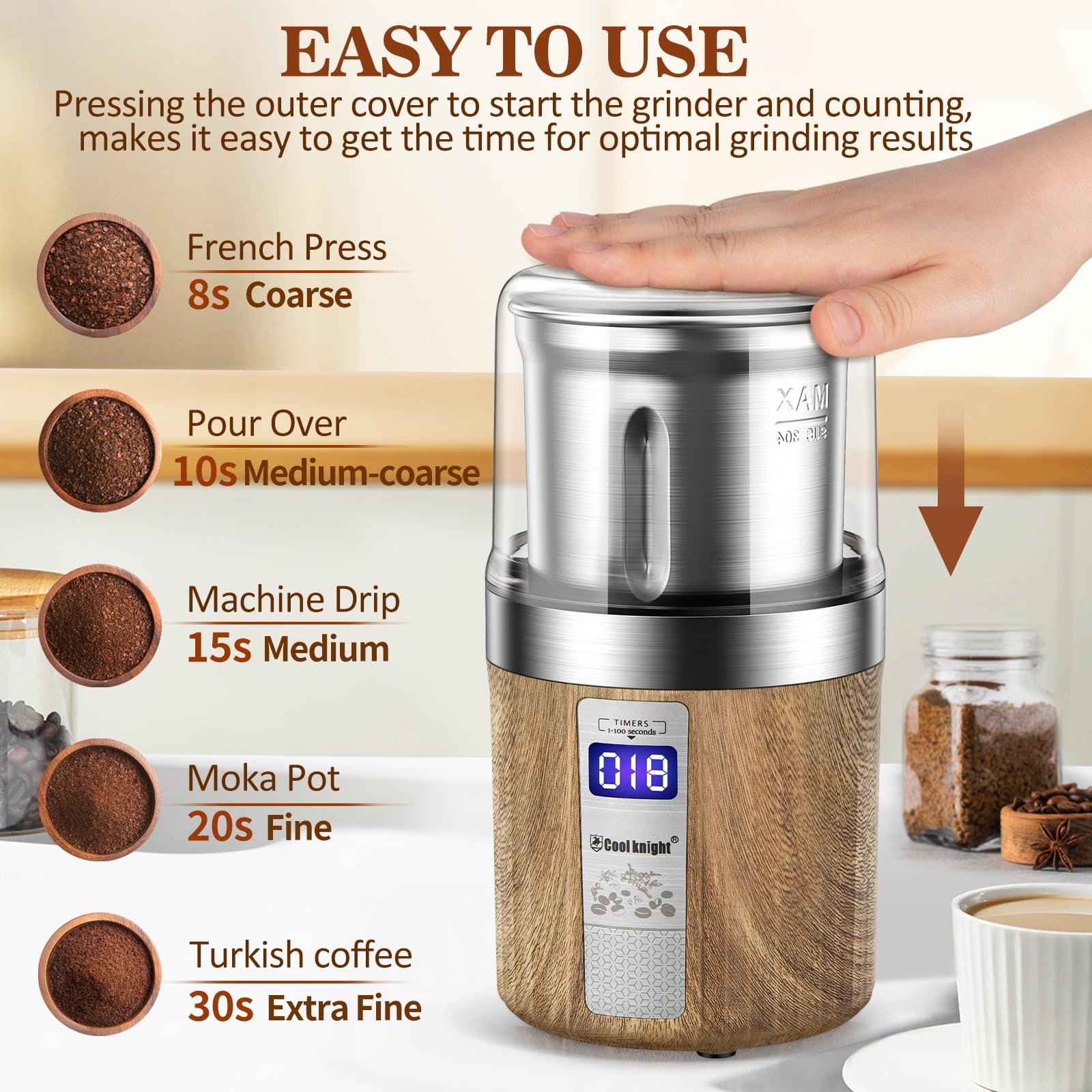 Электрическая Кофемолка COOL KNIGHT 100г, для специй, кофейных зерен, орехов, фото №2