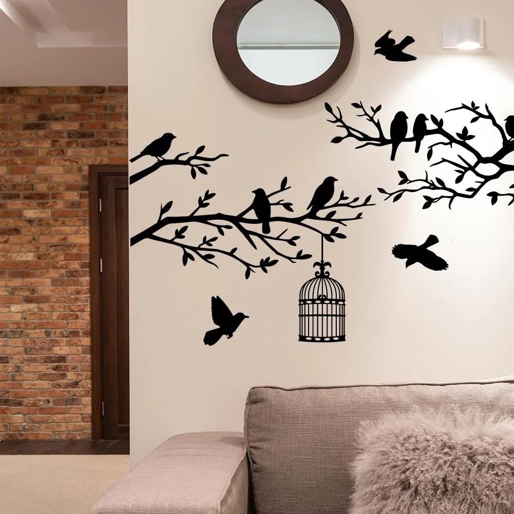 Наклейка на стіну Peacoblue Black Branches and Birds вінілова 3D 2 листи 30 x 96 см чорна, фото №6