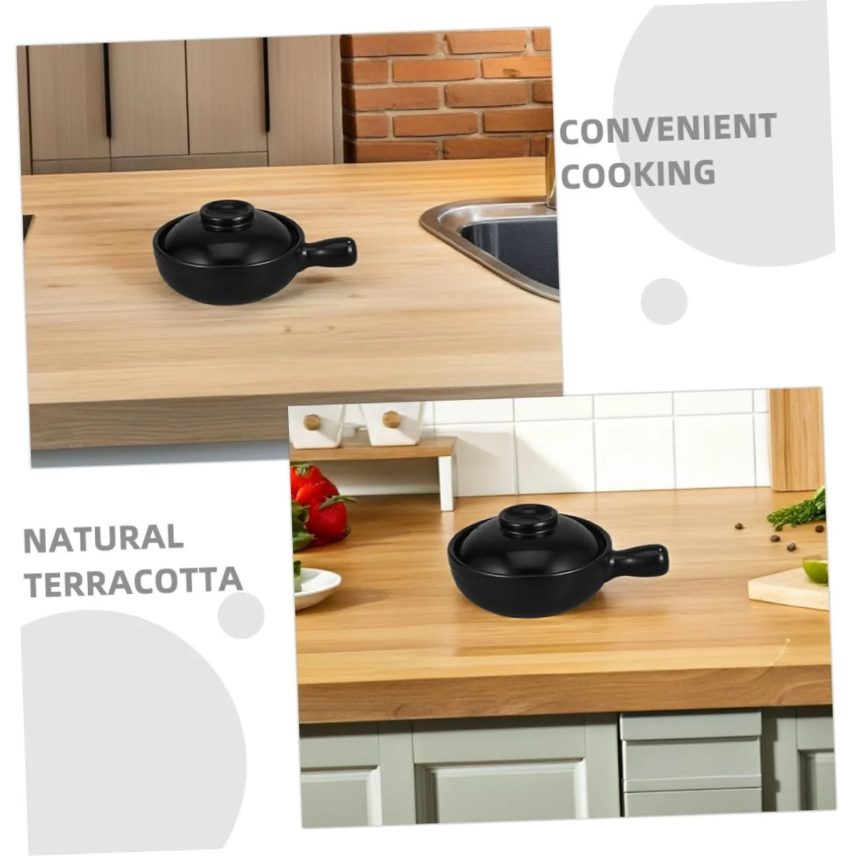 Глиняная кастрюля Garneck Donabe с крышкой 600 мл терракотовая для риса и супов термостойкая, фото №3