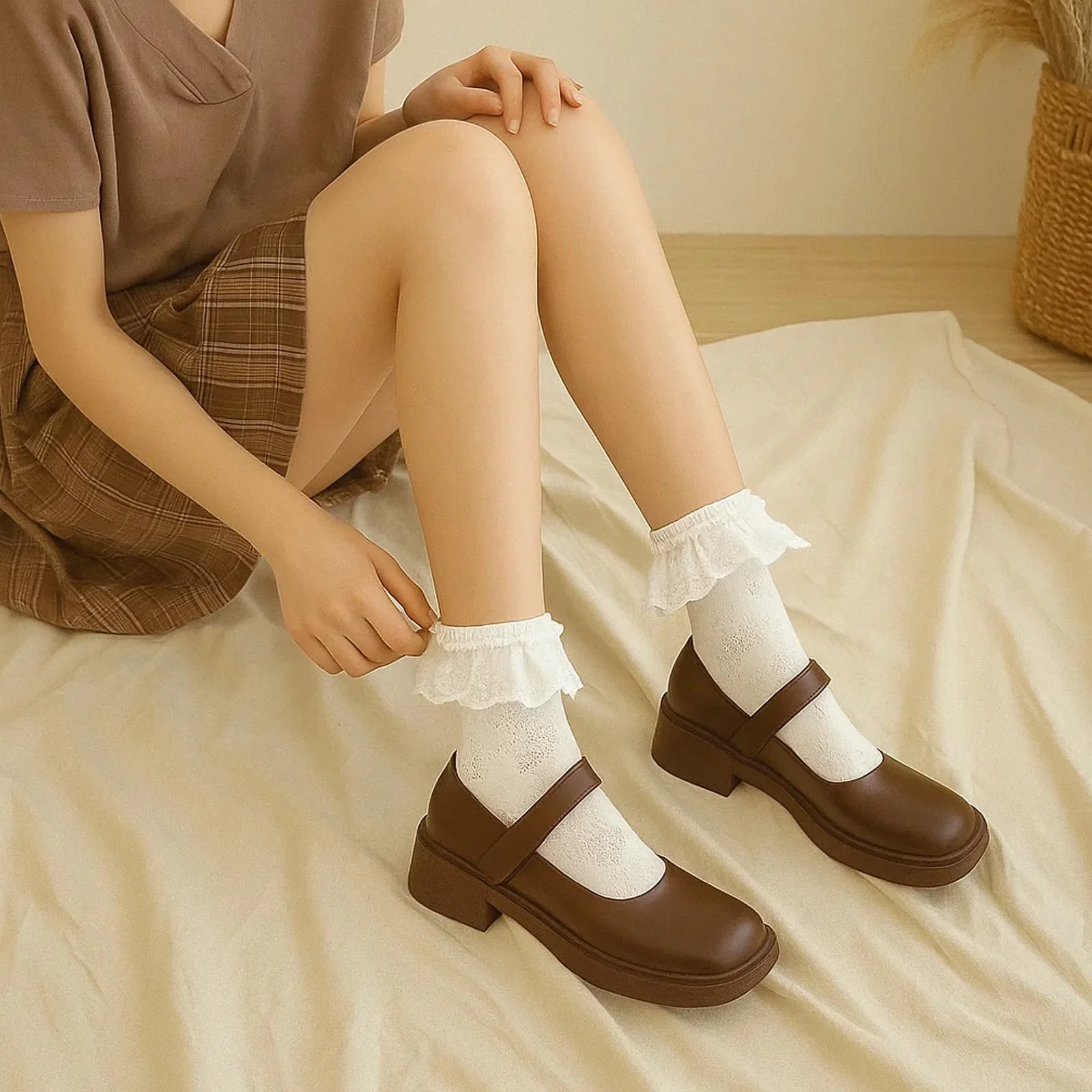 Носки с оборками Женские Белые носки с оборками Кружево с бантом Элегантные носки для молодых женщин Дышащие хлопковые носки-следки Балетные носки Элегантные милые носки принцессы, фото №5