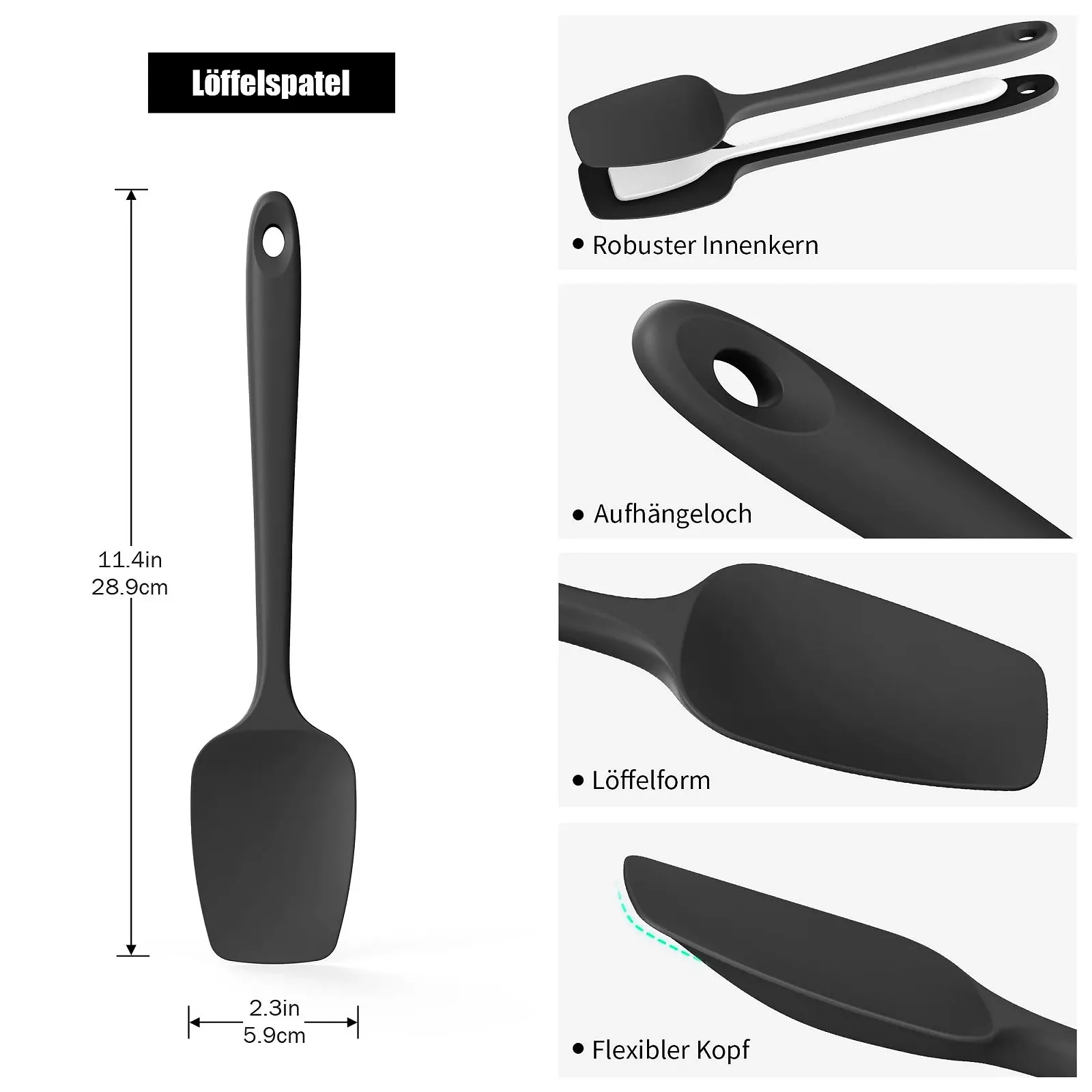 Лопатка-ложка Doosu Flexible Silicone 315°C Heat Resistant Black 28,9 cm, фото №2 Лопатка-ложка Doosu Flexible Silicone 315°C Heat Resistant Black 28,9 cm, фото №2