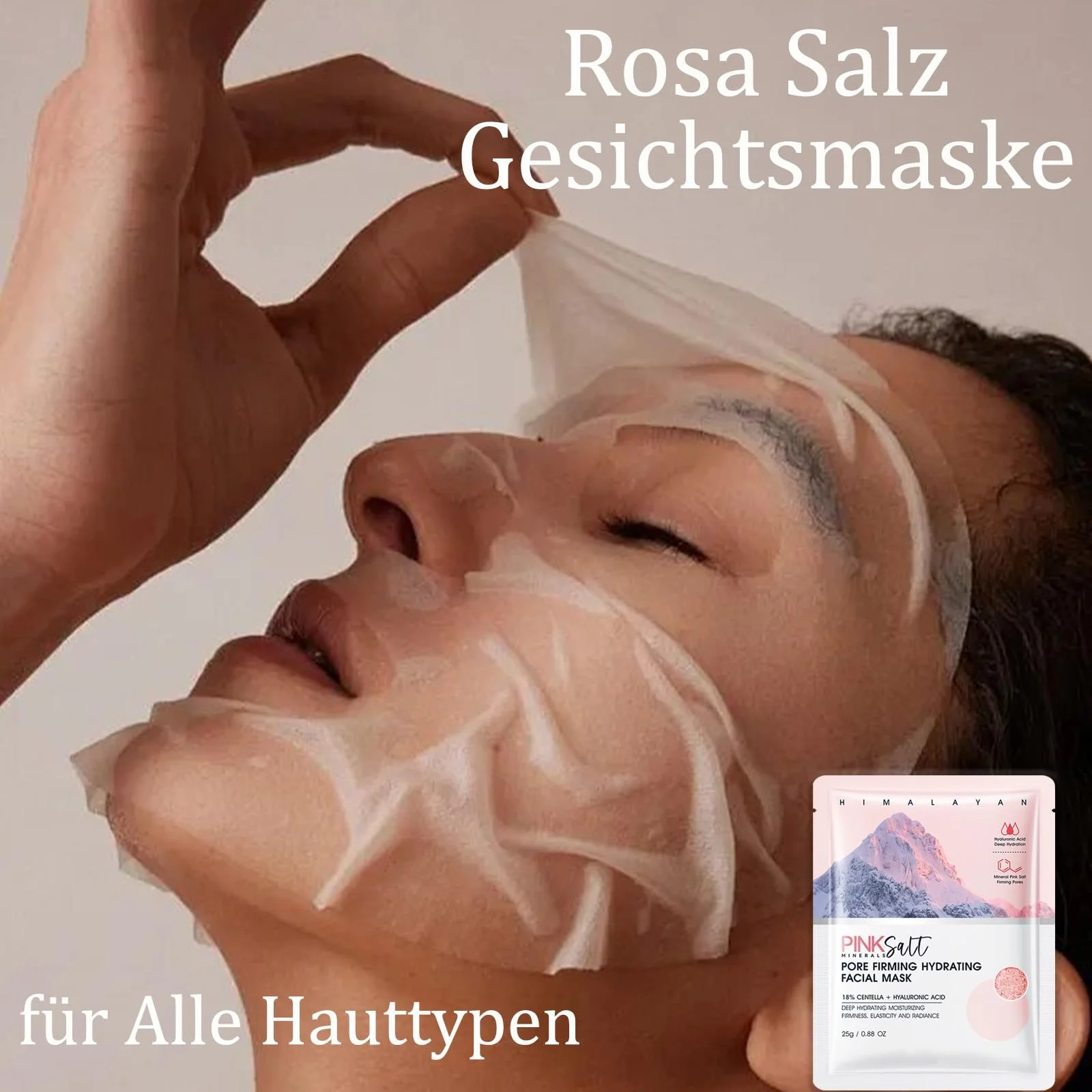 Маска для обличчя Soleneva з рожевою сіллю - 6 штук Зволожуюча маска для обличчя з центеллою та гіалуроновою кислотою, фото №5