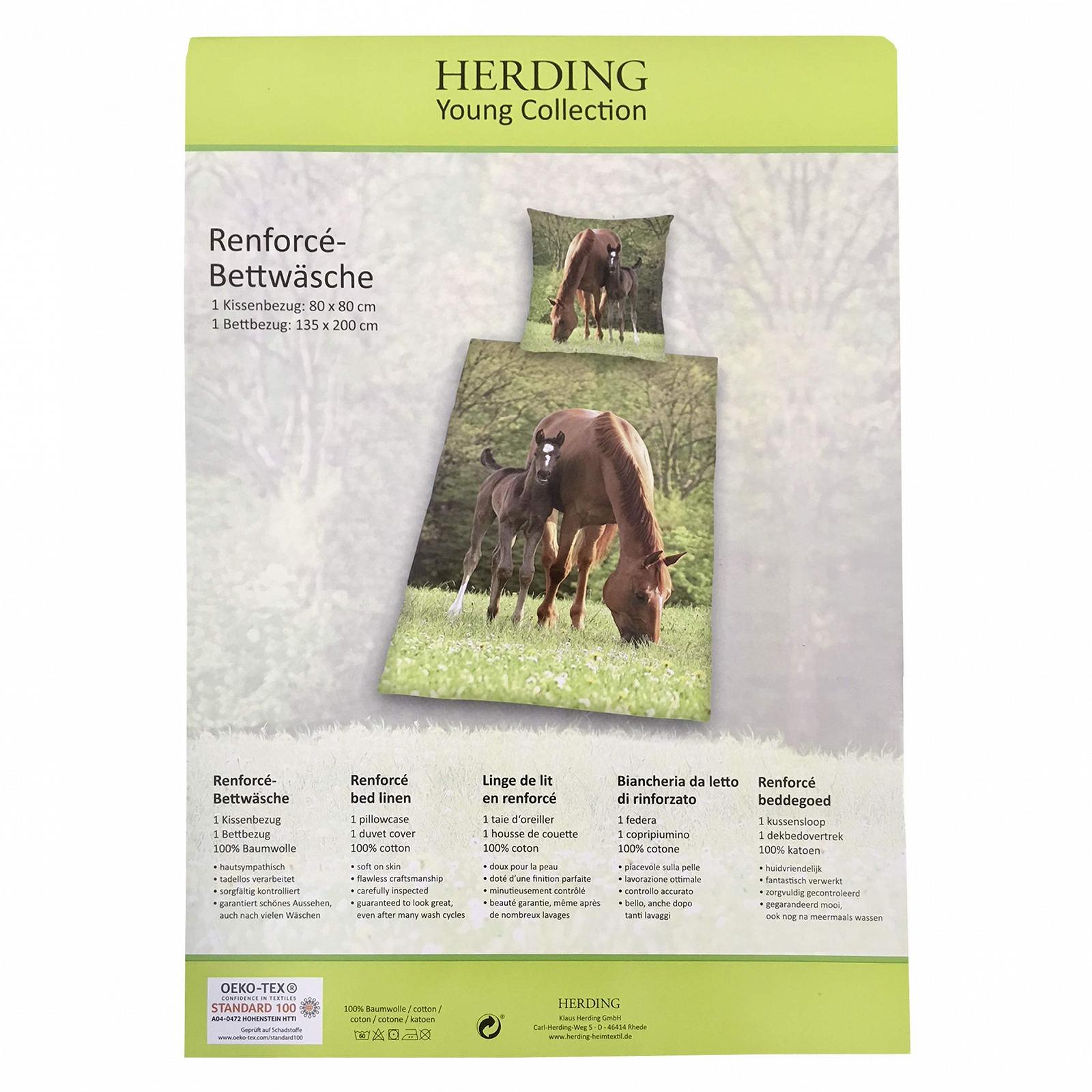 Комплект Постільної Білизни Herding Young Collection Кінський Малюнок 135 x 200 см, Наволочка 80 x 80 см, Бавовна/Рефорс, Зелений, фото №4