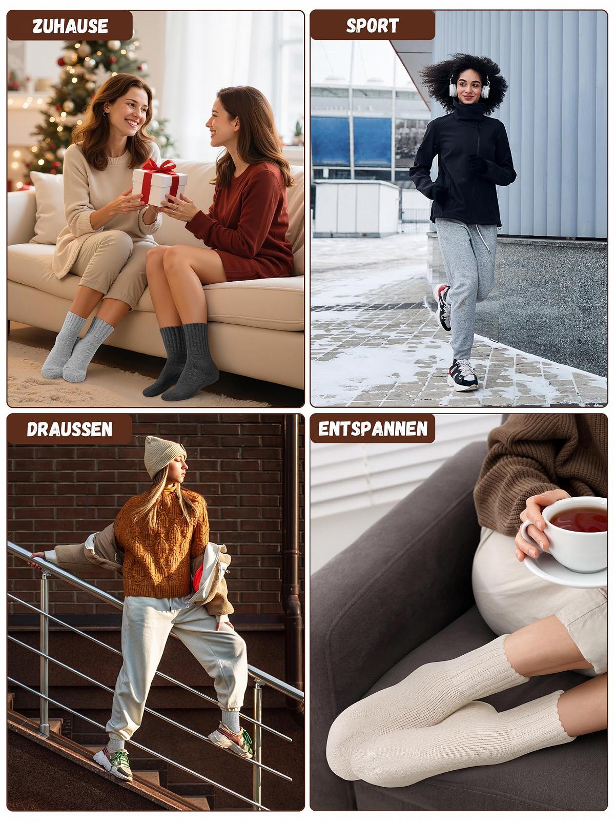 Термоноски Ruisita женские, 3 пары, вязаные, теплые зимние носки для походов, носки для ботинок, размер 35-42, фото №7