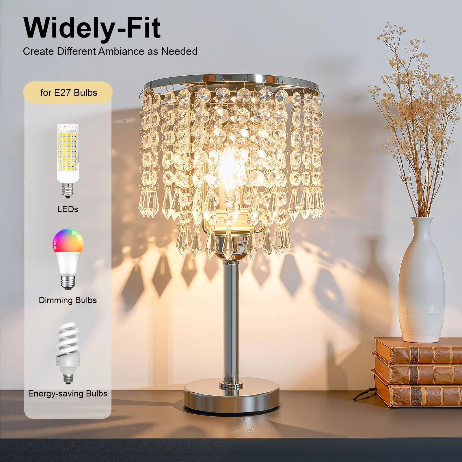 Настільна лампа кришталева з круглою основою декоративна біла, фото №3