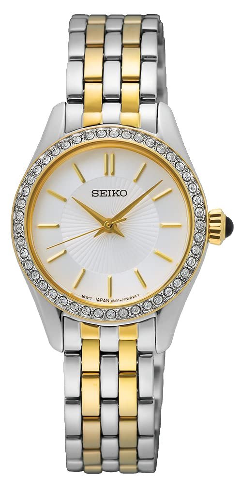 Жіночий аналоговий годинник Seiko Quartz SUR540P1, срібно-золотий, браслет, фото №1