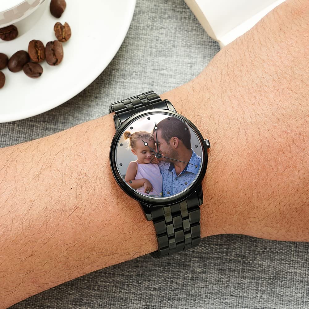 Часы VEELU Personalised Photo для мужчин Watch с фото аналоговый металлический ремешок серебристый/розовое золото классический циферблат водостойкий, фото №2