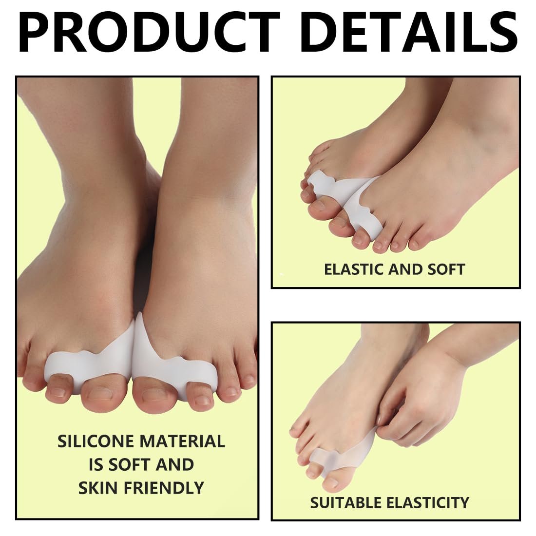 Роздільник для пальців ніг Hallux Valgus Correction Set, 4 шт., з дихаючими отворами, з додатковою губкою-вставкою, фото №4