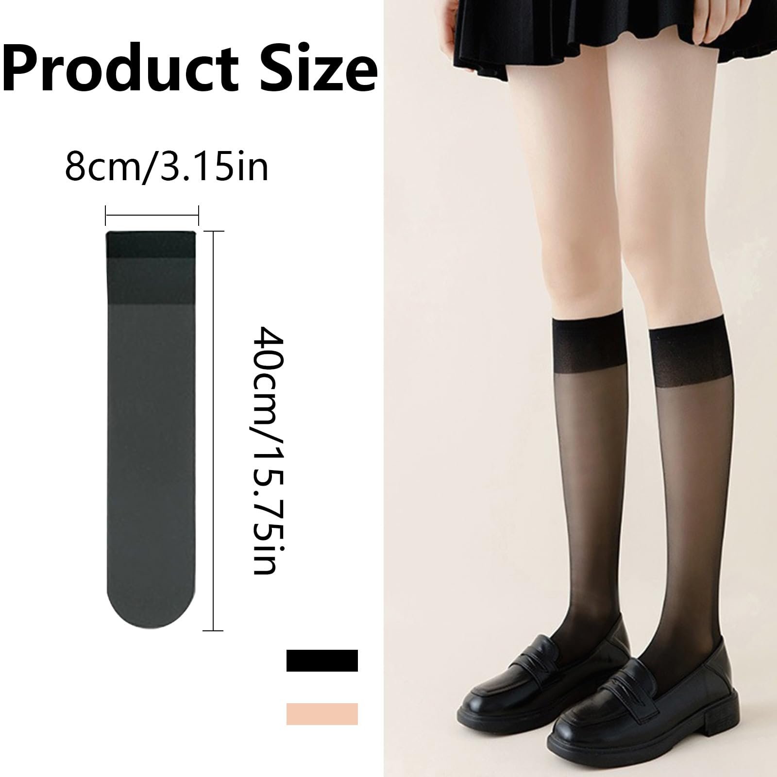 Чулки KEYRI 6 пар женские чулки до колен, чулки до бедер, нейлоновые чулки, прозрачные носки, длинный комфортный пояс, чулки до колен, черный, телесный, фото №2