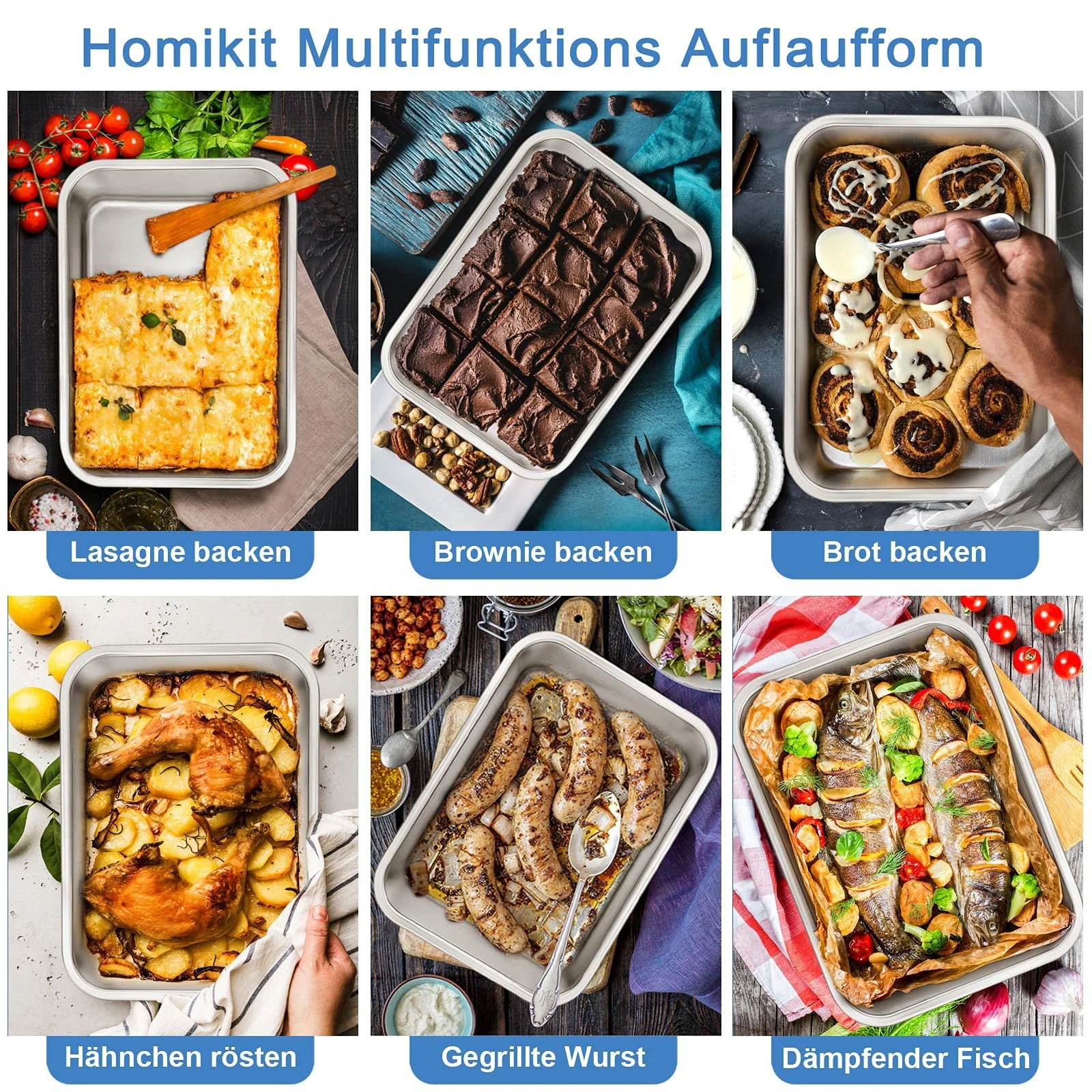 Форма для запекания Homikit прямоугольная из нержавеющей стали 27 x 21 x 8 см, фото №7