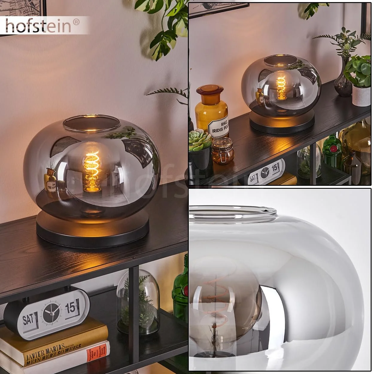 Настільна лампа Apedo Метал/Скло 30 см 1 x E27 Чорний/Димчастий, фото №2