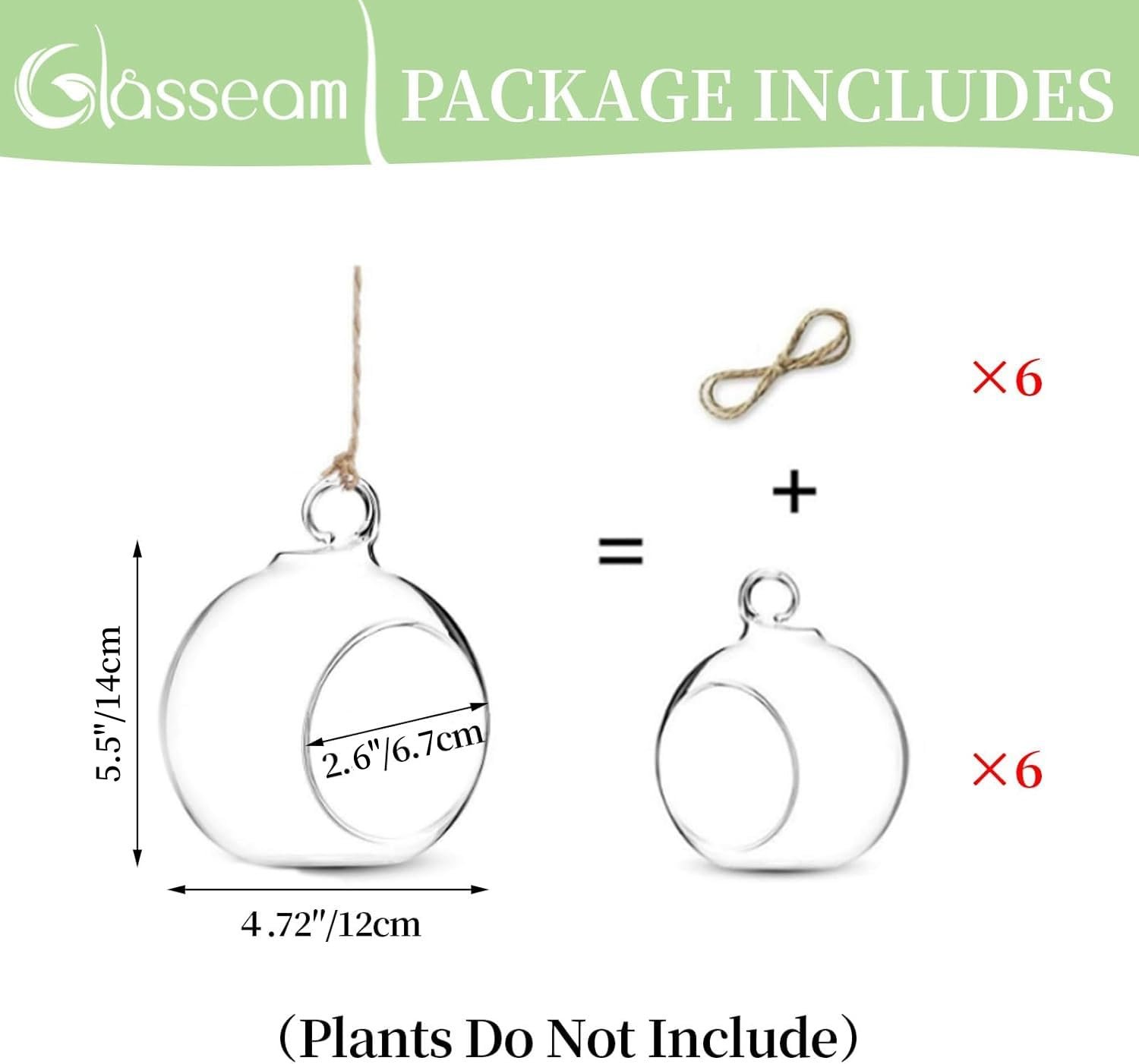 Подвесные стеклянные вазы-шары 6 шт. террариум с широким отверстием 4.72 дюйма, фото №5