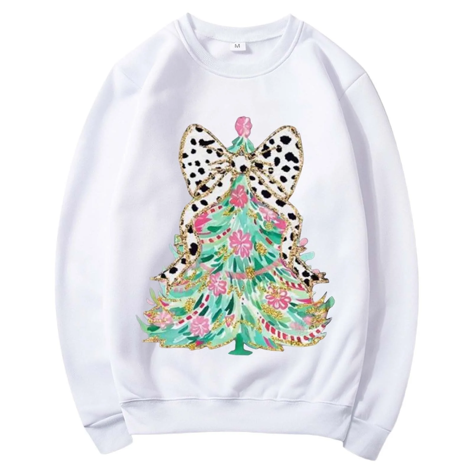 Рождественский свитшот Женский Подарки Пуловер Топы Модный Повседневный Теплый Женский свитшот Длинный рукав Круглый вырез Мягкая рубашка с принтом Зимние свитшоты Топы, фото №4