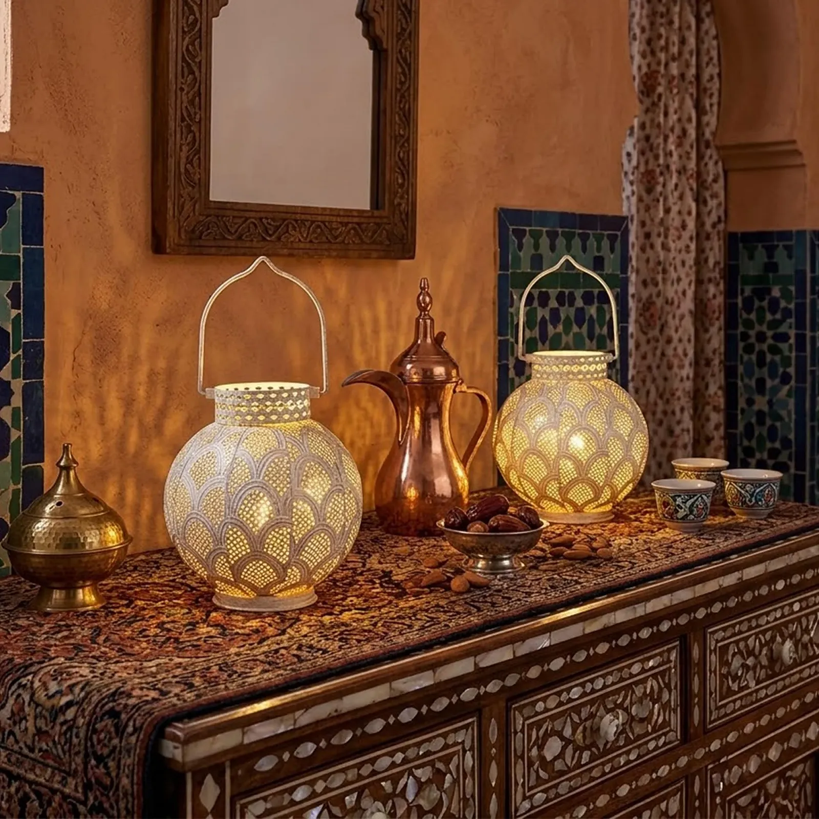 Настільна лампа TRIROCKS Набір з 2 шт. Марокканський стиль 18 см На батарейках Бездротова LED-гірлянда Cream, фото №3