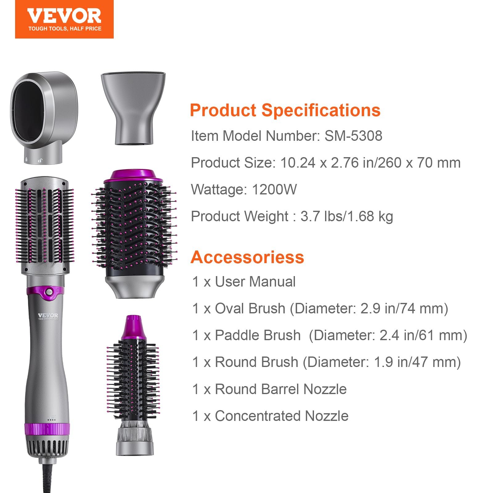 Мультистайлер для волос VEVOR 5-in-1 1200W Ion, фото №7