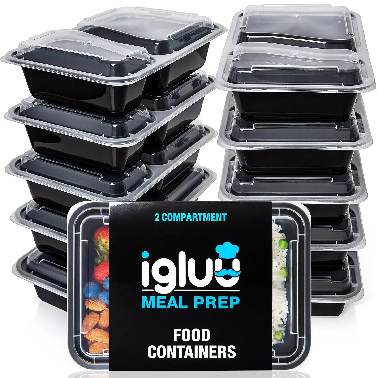 Контейнеры для приготовления еды Igluu с 2 отделениями герметичные BPA-Free 10 шт., фото №1