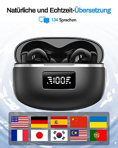 Навушники-перекладачі KI, 3-в-1 навушники для перекладу 134 мовами з додатком, 5 режимів перекладу в реальному часі, Bluetooth 5.4 60 годин для навчання, подорожей, бізнесу synthetic.ua - Фото 1