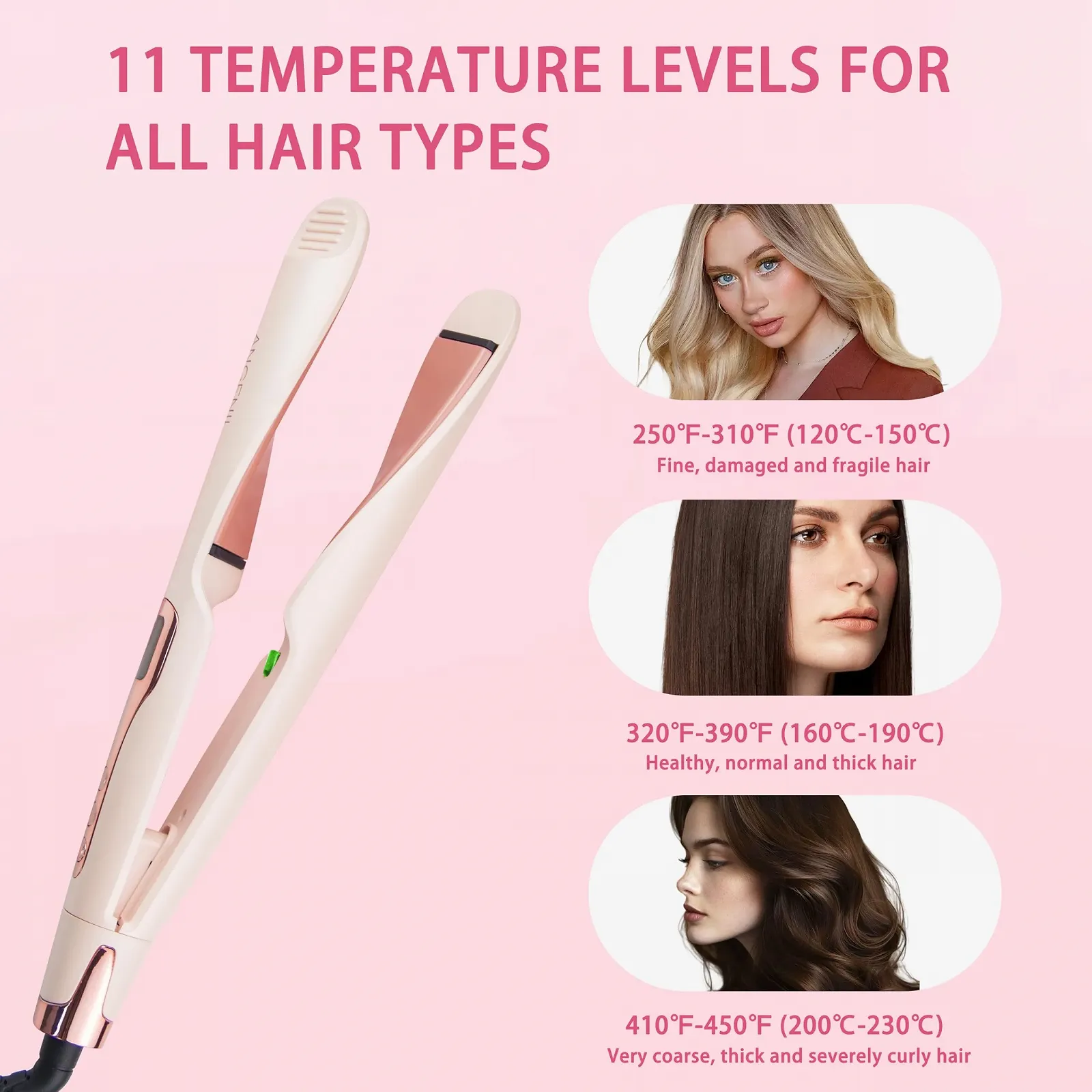 Випрямляч та плойка для волосся 2-в-1 ANGENIL Pro Ceramic Twist Рожевий з подвійною напругою, фото №5 Випрямляч та плойка для волосся 2-в-1 ANGENIL Pro Ceramic Twist Рожевий з подвійною напругою, фото №5